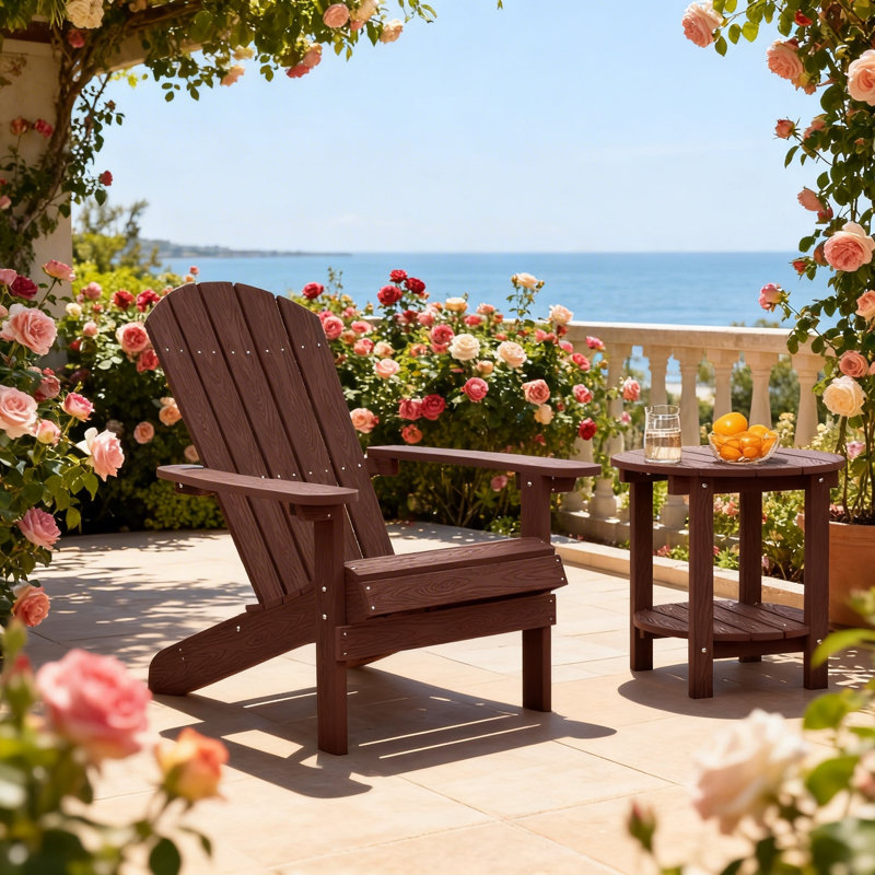 Plastic Adirondack Chairs Outdoor HIPS Patio Chairs With Wood Texture Lawn Fire Pit Deck Porch Garden Chairs For Adults（Set Of 2）