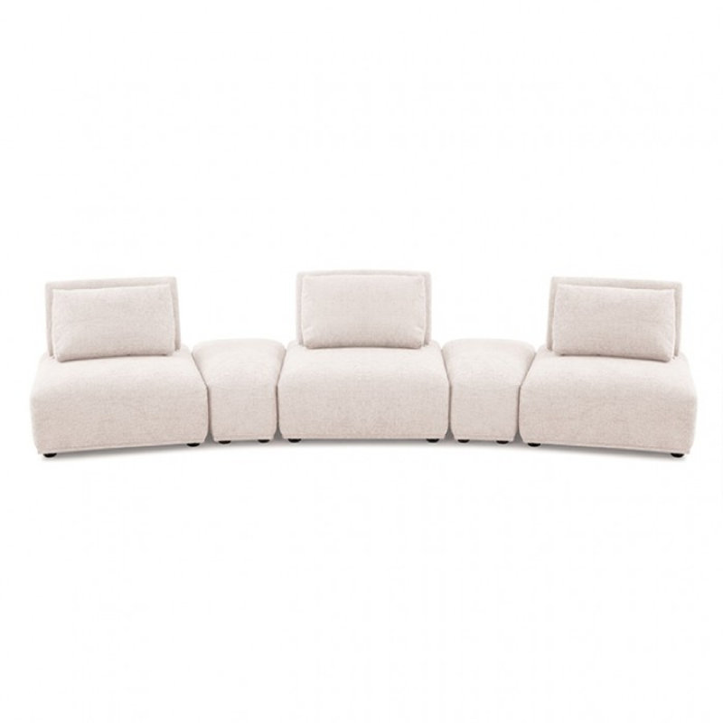 Canapé modulaire courbé 3 places Stavan, profondeur d'assise réglable, Boucle brun clair
