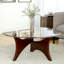90x90cm Coffee Table Glass Top Solid Wood Legs Abstract Triangle Coffee Table 