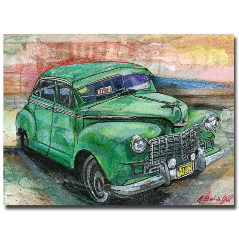 Large Green Vintage Car Canvas Art with Hidden Frame