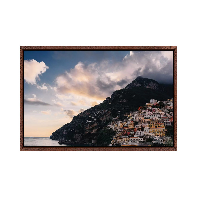 Positano Sunset VI by Bethany Young - Print on Canvas, Classic Brown Wood Framed, 66.04cm H x 101.6cm W x 3.81cm D