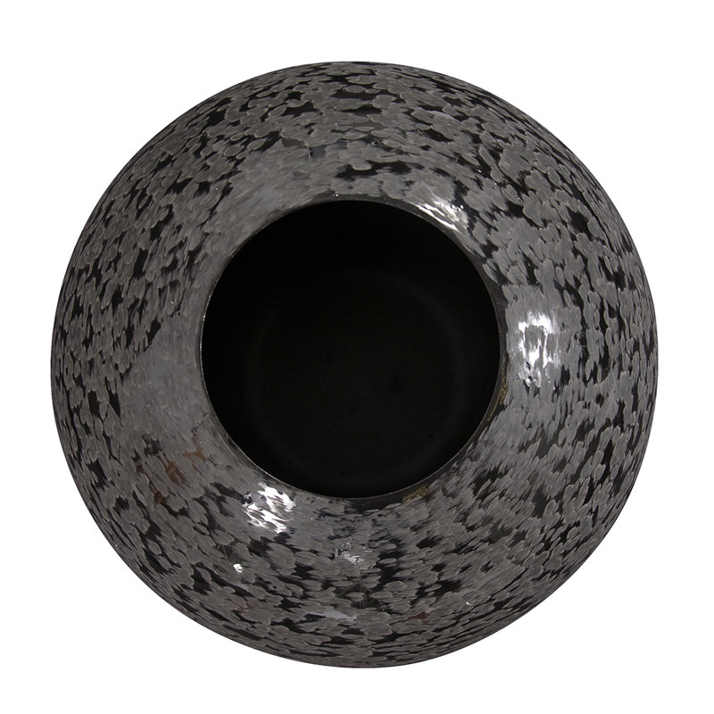 Chiseled Texture Black Iron Globe Vase, Large, 8" H x 10" W x 10" D
