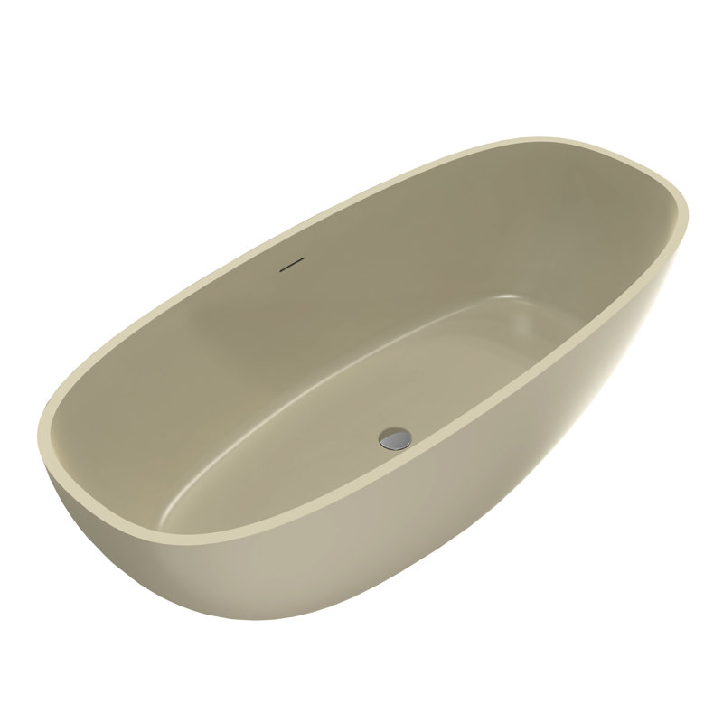 Solid Surface Bathtub 66.9*29.5*21.7 Inch, Freestanding, Oval Shape, Matte, Center Drain, Ideal For Medium - Sized Bathrooms Soaking 66.9 Freestanding Structure, Khaki Matte Texture, Contemporary