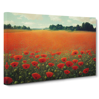 Unusual Poppy Field Flowers - Wrapped Canvas