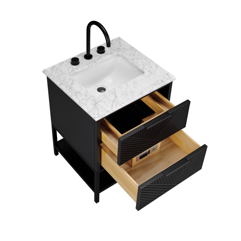 Diamond 24'' W Single Vanity, Matte Black, Carrara Marble, Charcoal Black