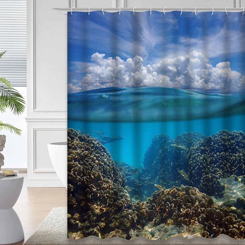 Rideau de douche bleu imperméable, rideaux de douche pour la salle de bain avec 12 crochets, 72" L x 78" W