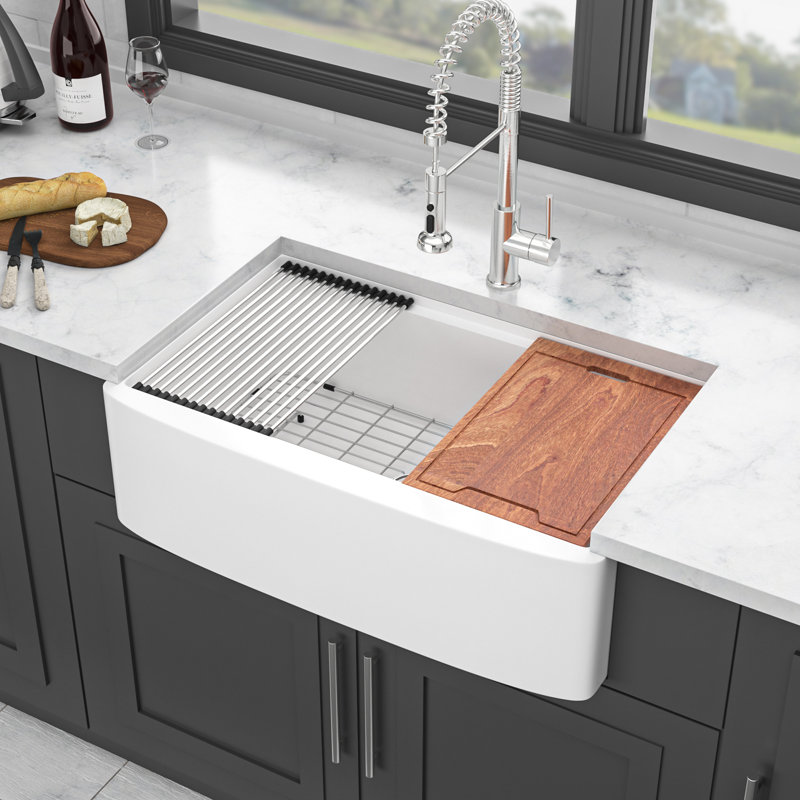 Évier de cuisine blanc en porcelaine blanche 33 x 21 x 10 pouces