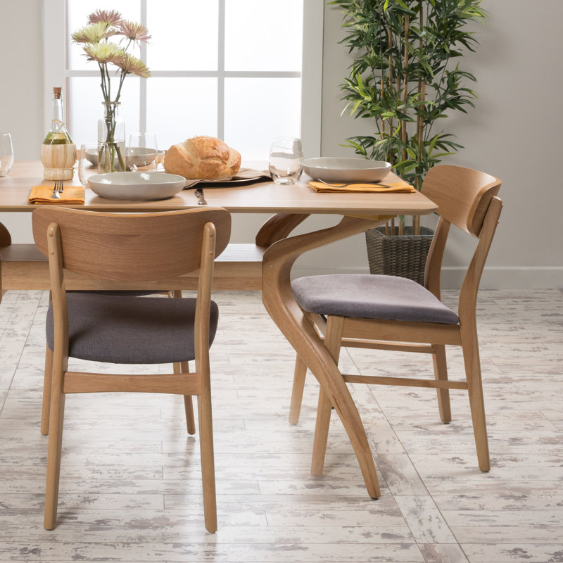 Set of 2 Dark Gray Upholstered Oak Dining Chairs