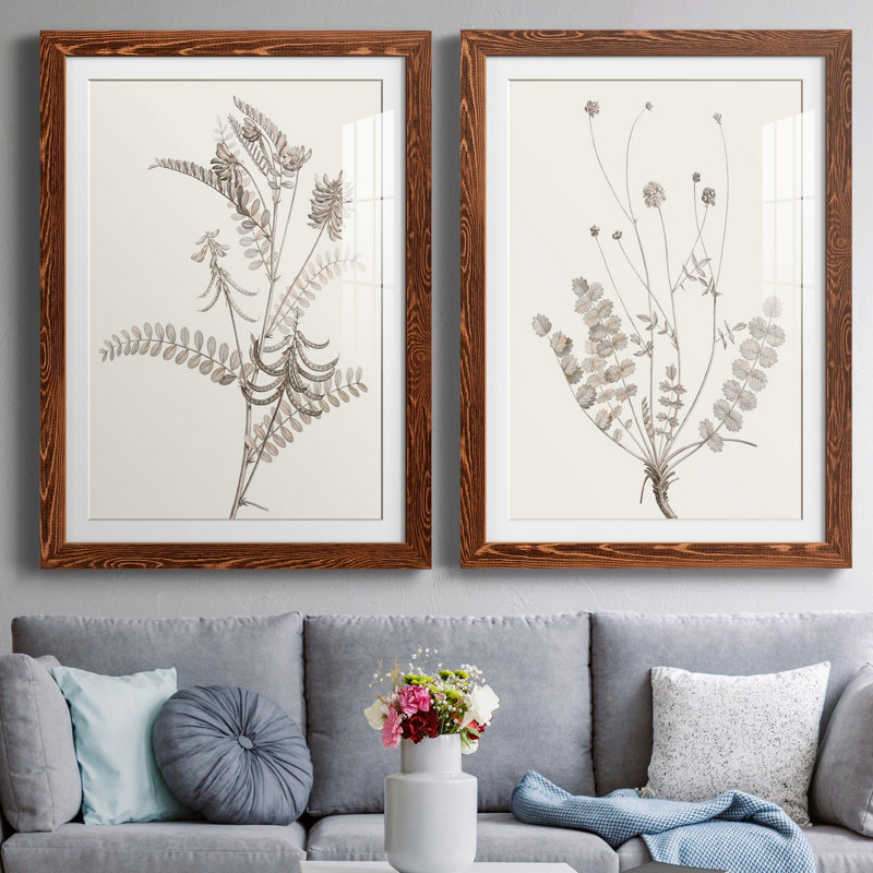 «Neutral Botanical Study VIIP», reproduction d'art encadrée - prête à être accrochée, H 37,5 po x l 55 po x P 1,5 po, Blanc