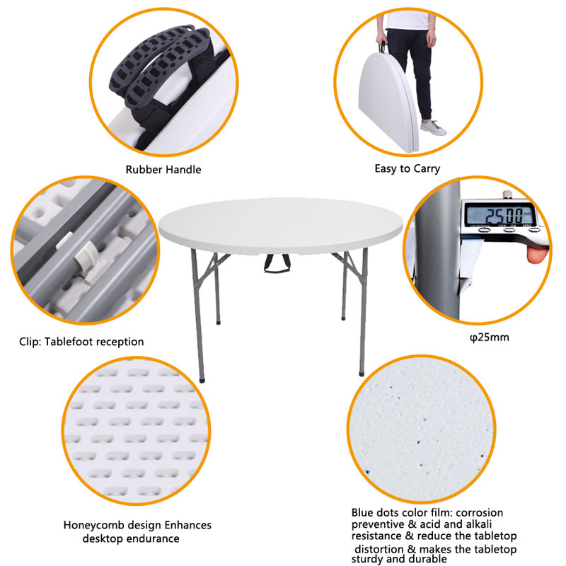 Table de banquet circulaire en plastique, H 29 po x l 60 po x P 60 po