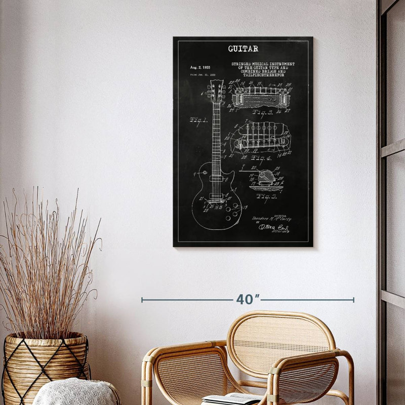 «Guitare BW», reproduction sur toile, H 39 po x l 26 po x P 1,25 po