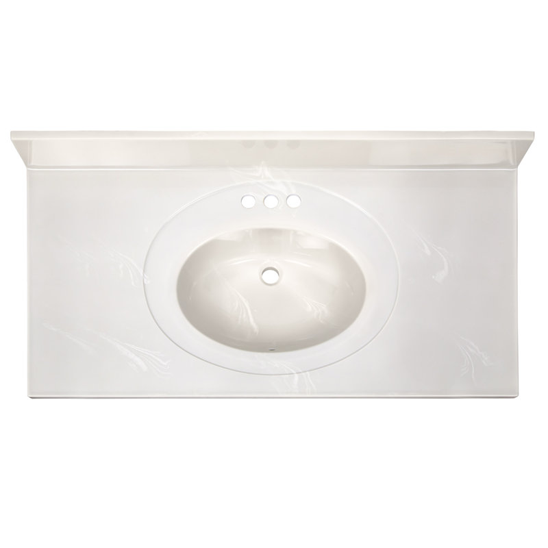 43 Inch Cultured Marble Vanity Top with Backsplash, Improved Package, White on White