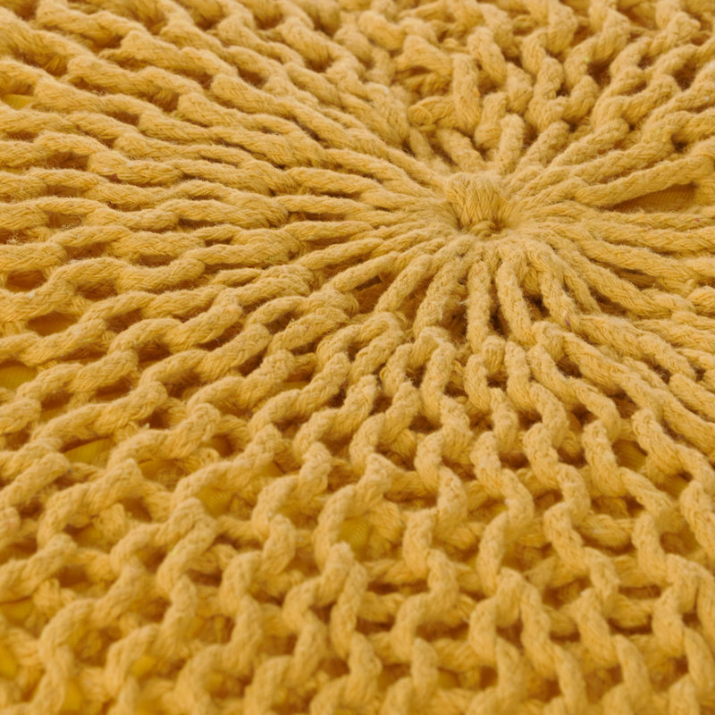 Cotton Upholstered Round Pouf Ottoman