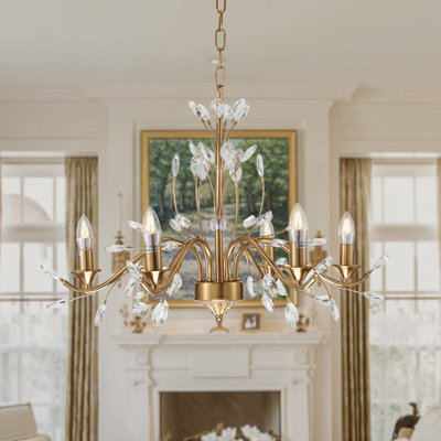 Gurminder 27.5" Vintage Firefly Chandelier 6 - Light Dimmable with Crystal Accent