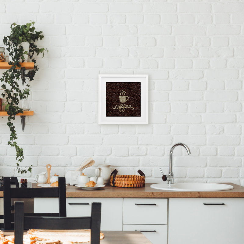 Motif grain de café, impression encadrée sous verre, design par Seven Trees Design, H 13 po x l 13 po, Cadre blanc côtier