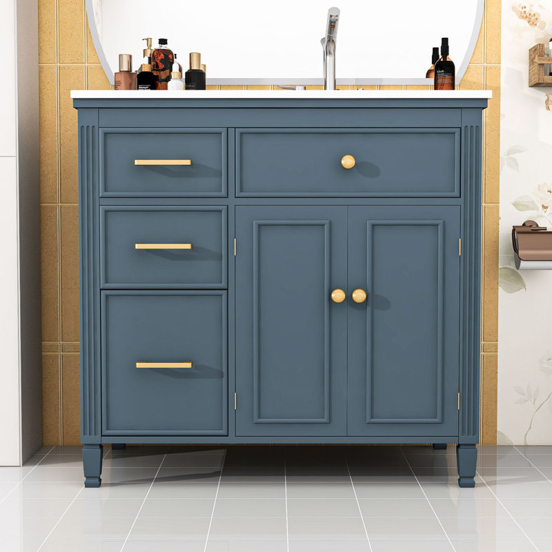 Meuble-lavabo avec lavabo, tiroirs et tablette réglable