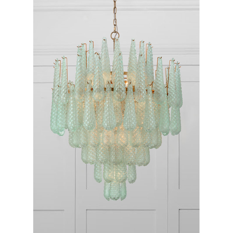 Mazzo 21 Light Aged Brass Chandelier, Green