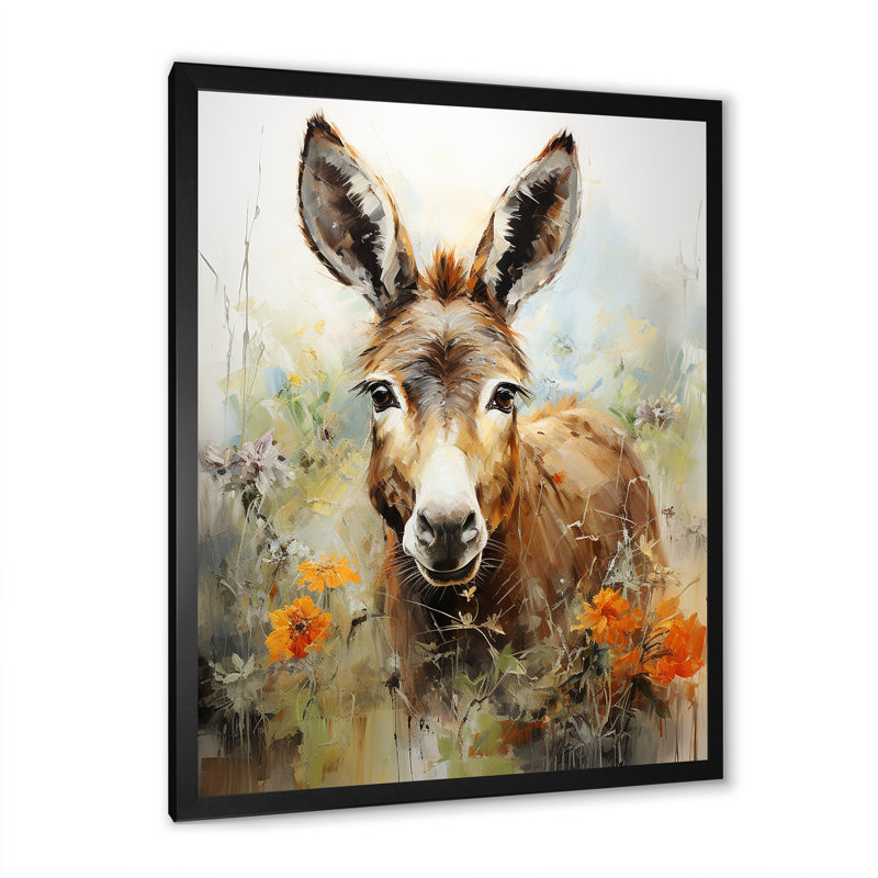 Donkey Flower Meadow - âne, art mural, Cadre photo noir, H 32 po x l 24 po x P 1 po