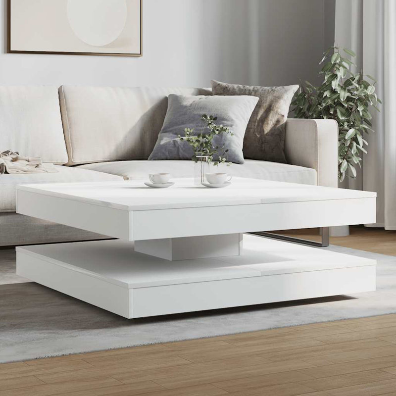 Coffee Table 360-Degree Rotatable 90X90x34.5 Cm, White