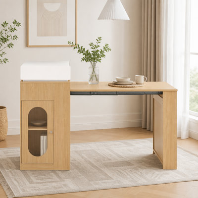 Table de salle à manger extensible avec plateau pliable, table de bar avec tiroirs et prise de courant, îlot de cuisine avec roulettes et crochets