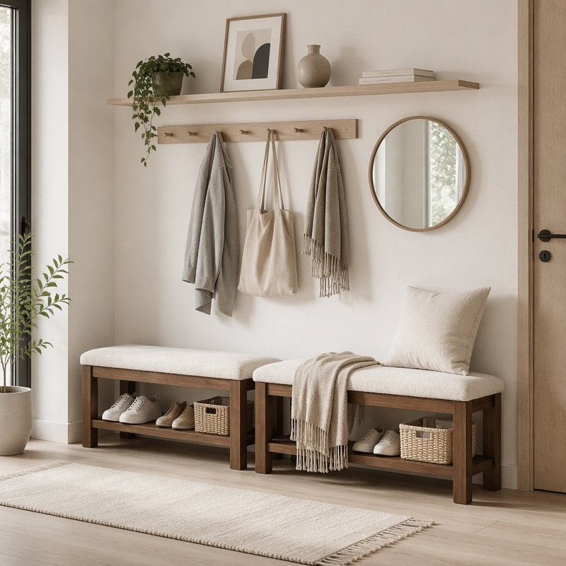 Upholstered Bench with Shoe Storage