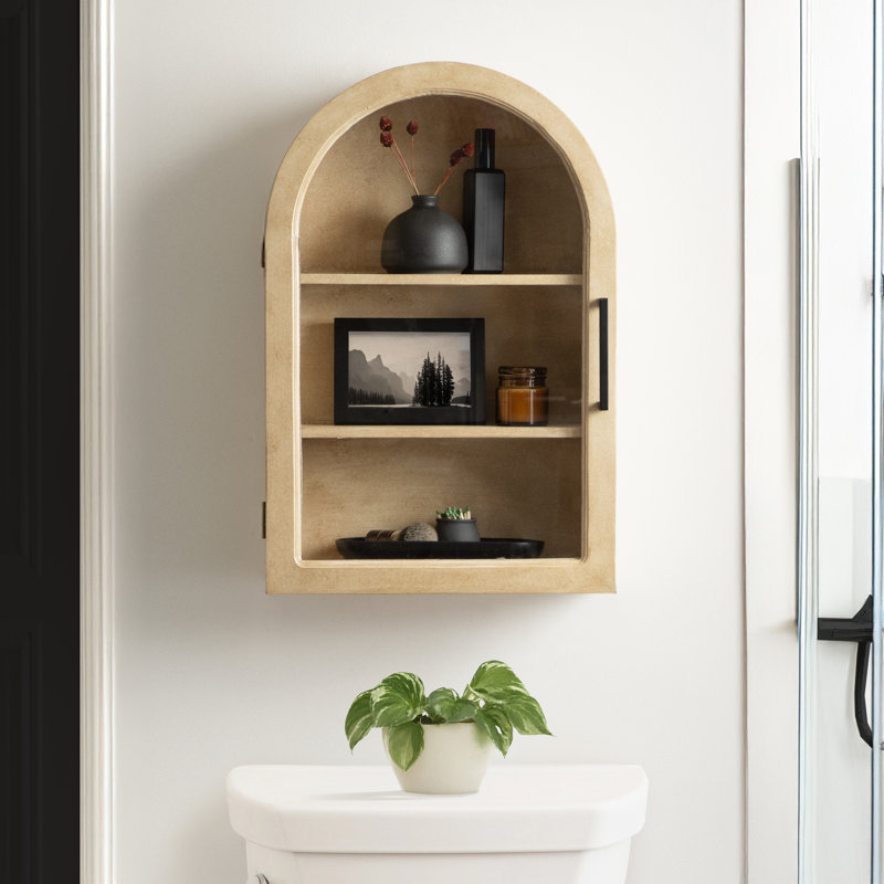 Armoire arquée en bois pour rangement mural, Naturel
