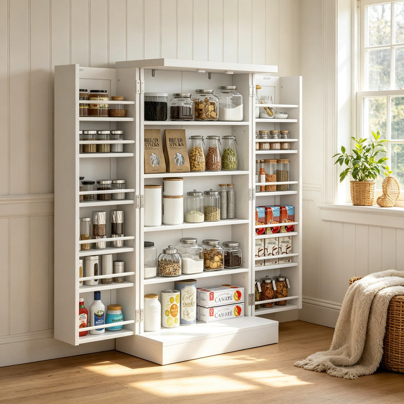 Freestanding Multi-Storage Kitchen Cupboard with Adjustable Shelves White