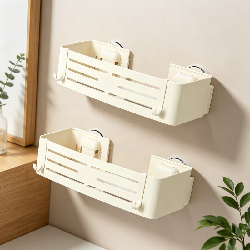 Organisateur de douche à ventouse en aluminium antidérapant avec 12 crochets, paquet de 2, rectangulaire