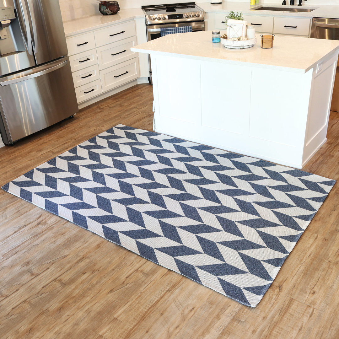 Rectangle Amberjo Geometric Flatweave Cotton Blue/White Area Rug Corrigan Studio® Rug
