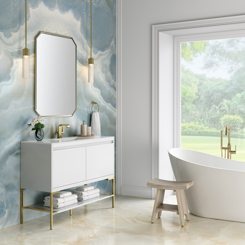 Mantova 47.25'' W Single Vanity, Glossy White, Glossy White/Champagne Brass