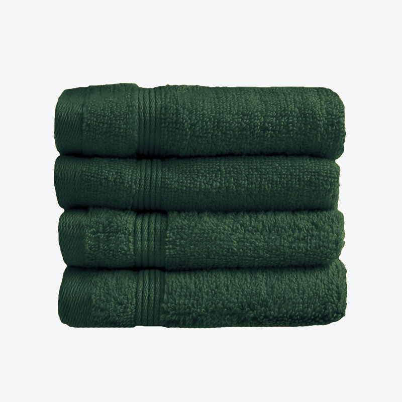 Anishah 4 Piece Egyptian-Quality Cotton Face Cloths Set Quick Dry, Dark Green