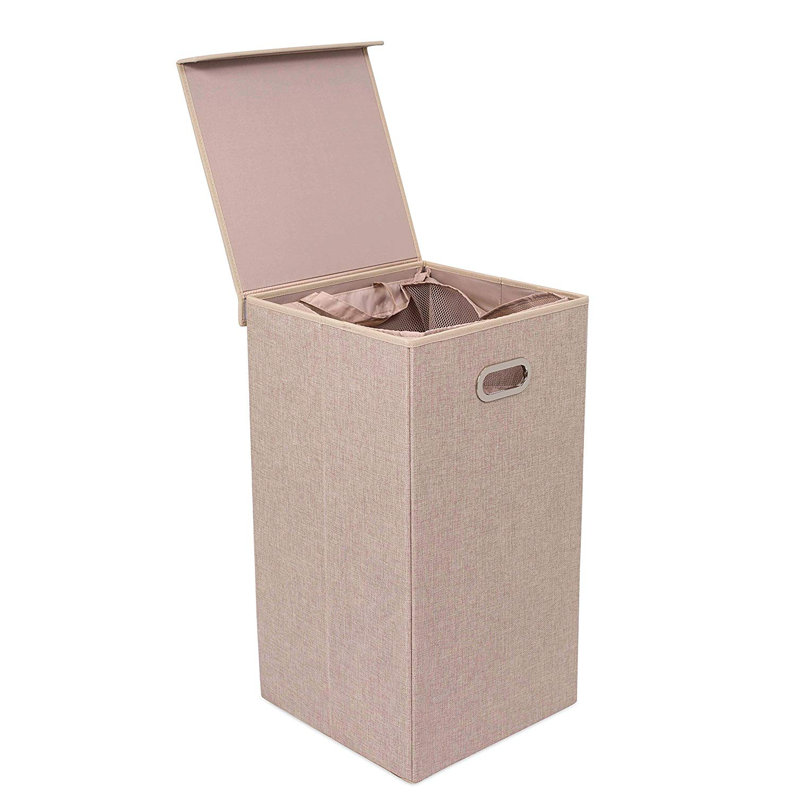 Fabric Laundry Hamper with Handles, Beige, Medium (25.75" H x 14.25" W x 14.25" D)