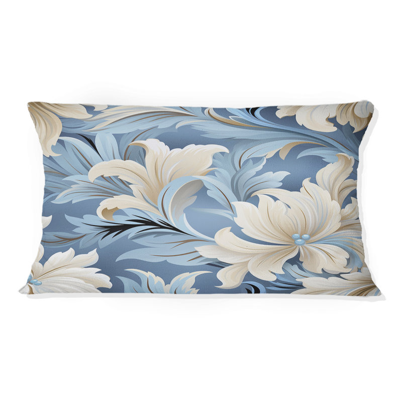 Blanc et bleu damassé en fleurs - Coussin Abstrait corail multicolore abstrait - Coussin
