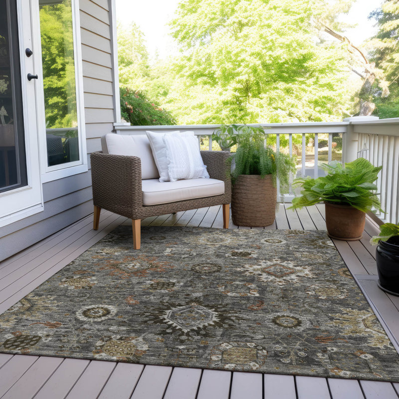 Machine Washable Indoor/Outdoor Xhevrie Pewter Rug, Rectangle 10' x 14'