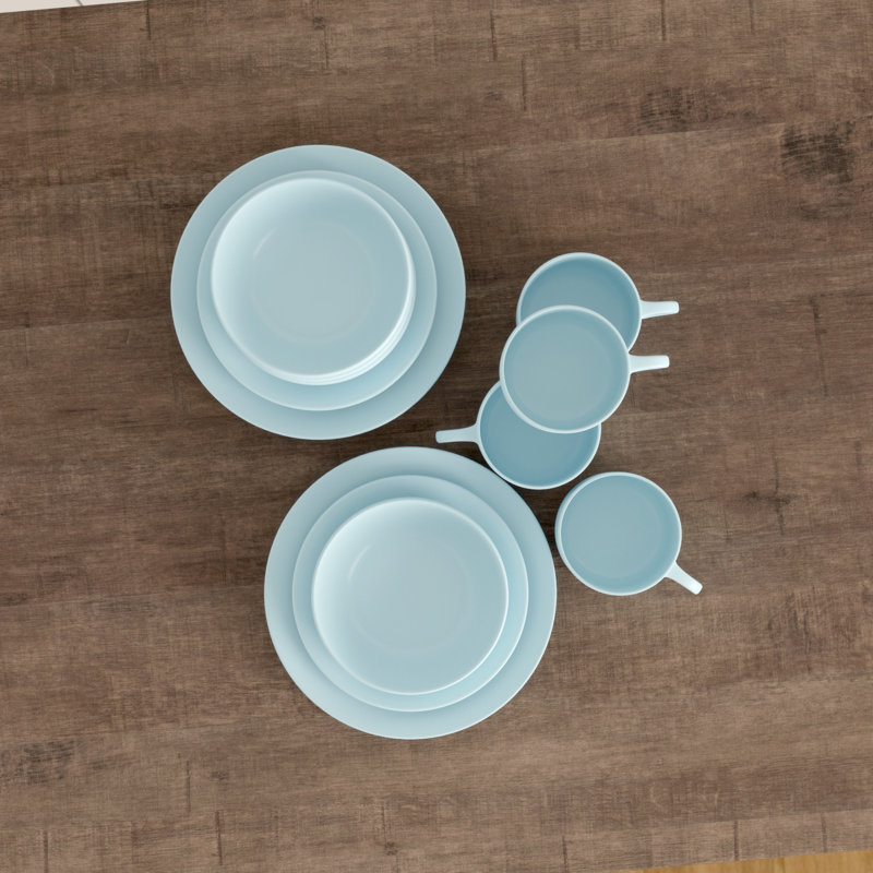 Mineral Blue Matte Ceramic 16-Piece Dinnerware Set, Service for 4