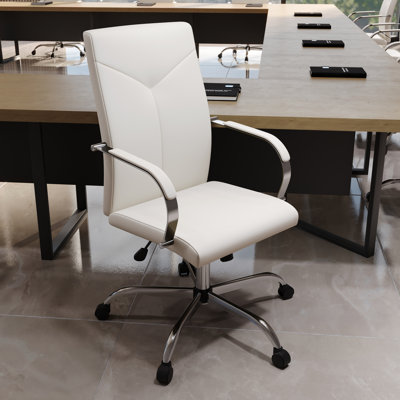 Dumond Modern Leather Office Chair – Swivel Task Chair with Tilt, Adjustable Height, and Chrome Steel Base with Y-Shaped Stitching Design
