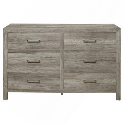 Commode de style rustique rustique vieilli à finition grise 1Pc de 6 tiroirs de mobilier de chambre à coucher transitionnel