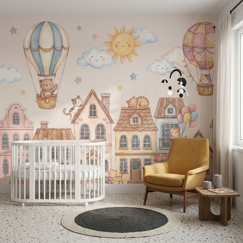 Papier peint montgolfière pour enfant, Texturé non collé, 200 po x 120 po