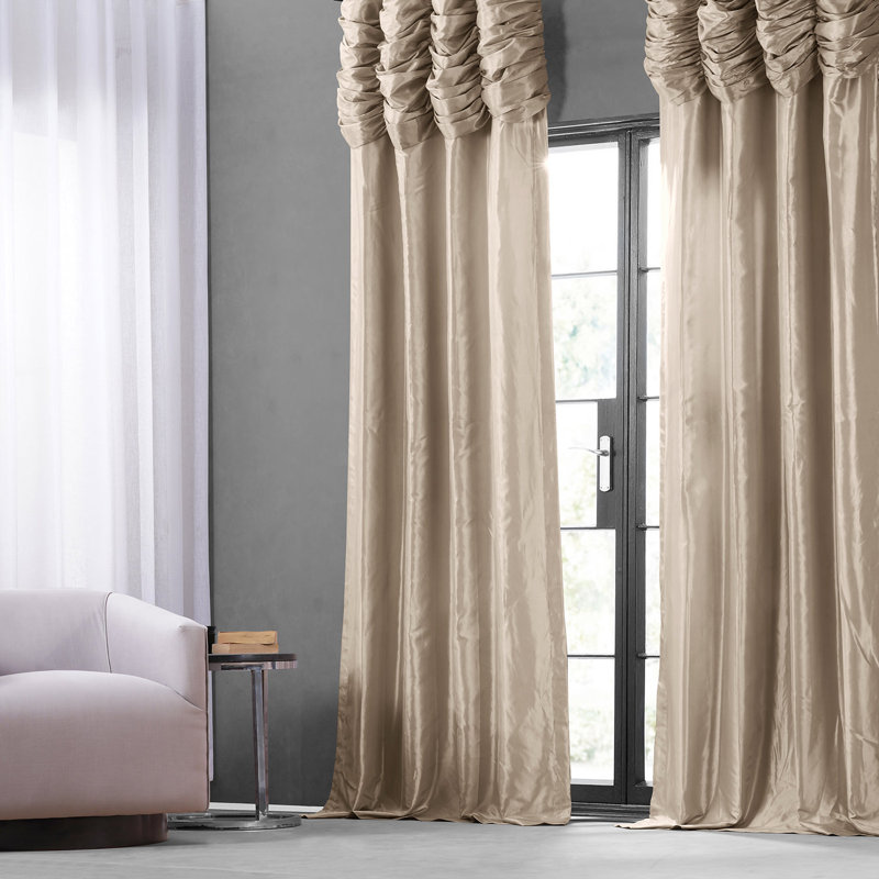 Ryker Ruched Solid Faux Silk Taffeta Room Darkening Curtains for Bedroom & Living Room Curtains - Single Panel Drapes