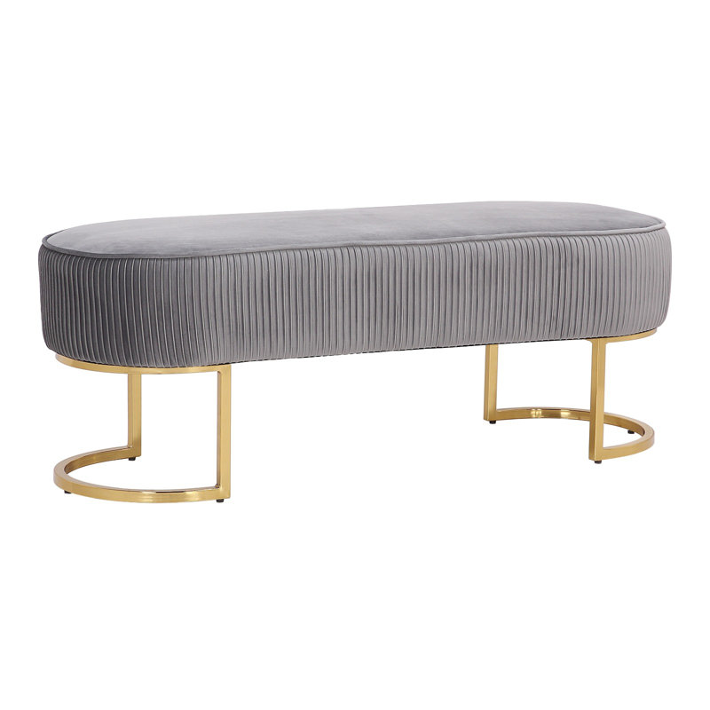 Bama Soft Velvet Bench with Golden Legs, Gray