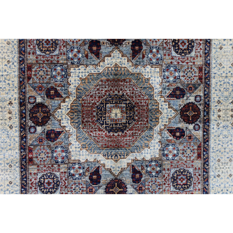 Tapis argenté et blanc de haute qualité noué à la main, Rectangle 5 pi x 7 pi 5 po