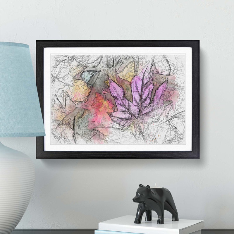 Colourful Autumn Leaves in Abstract - Picture Frame Graphic Art Print, 27cm H x 36cm W x 2cm D, Black Framed