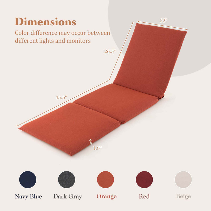 2 Pcs Outdoor Chaise Lounge Cushion With Hook & Loop Fastener Fixing Straps Patio, Orange