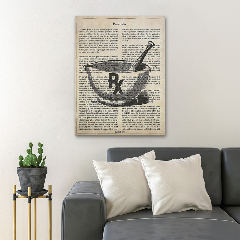 «Pharmacist Tools On», art textuel sur toile tendue, H 36 po x l 24 po x P 2 po