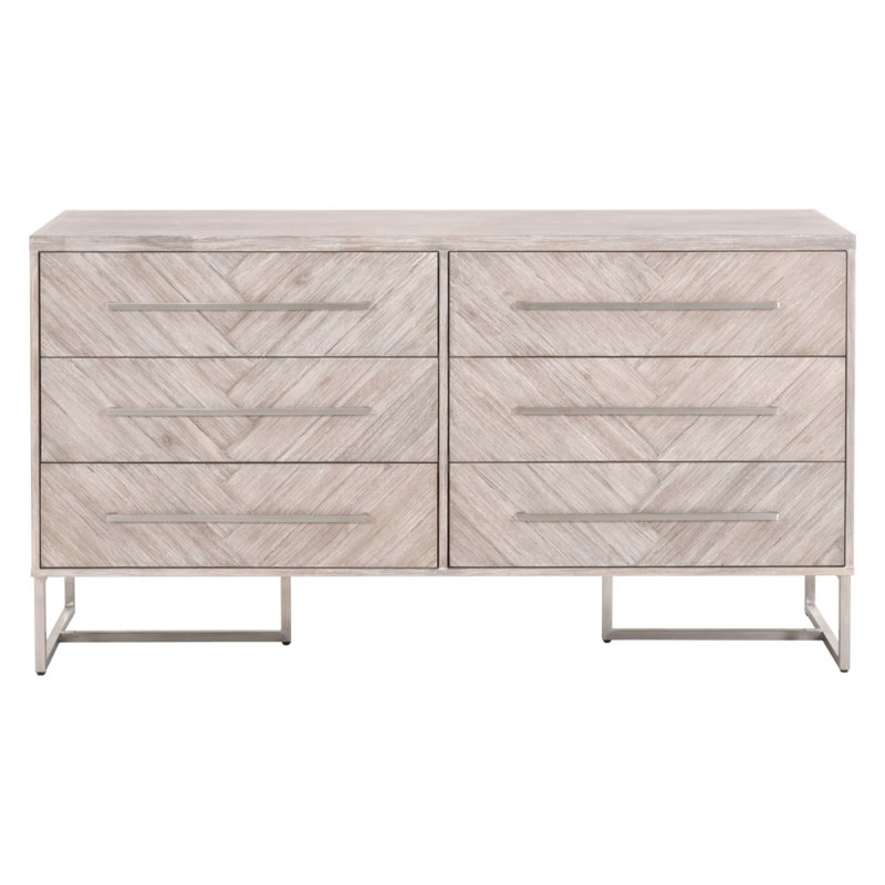 Commode double 6 tiroirs l 62 po Mosaic, Brun clair