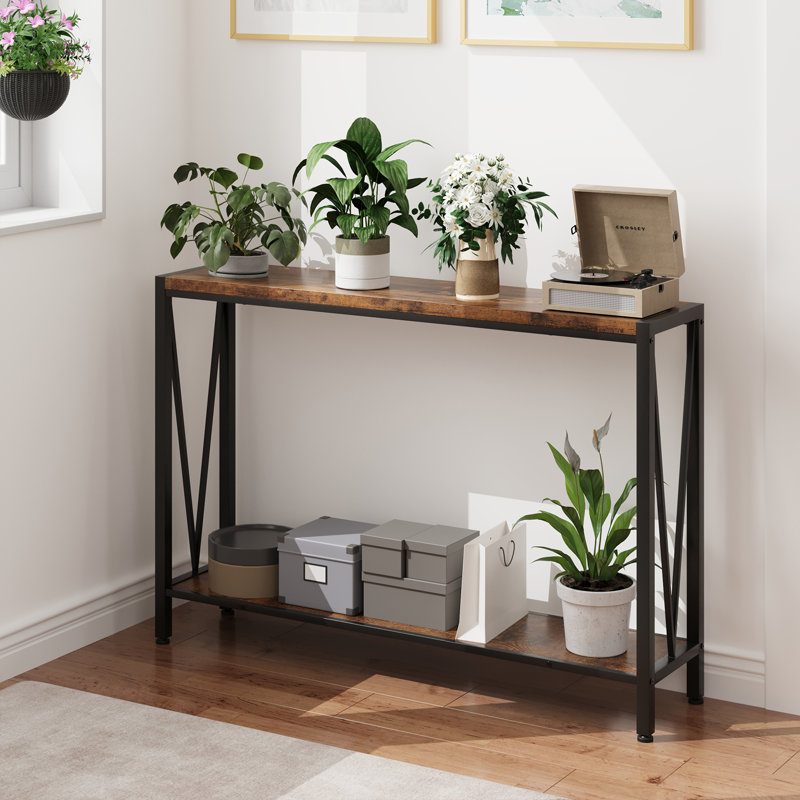 Console Table, Entryway Table With Storage, Industrial Sofa Table With V Design, 2-Tier Narrow Console Table, Brown