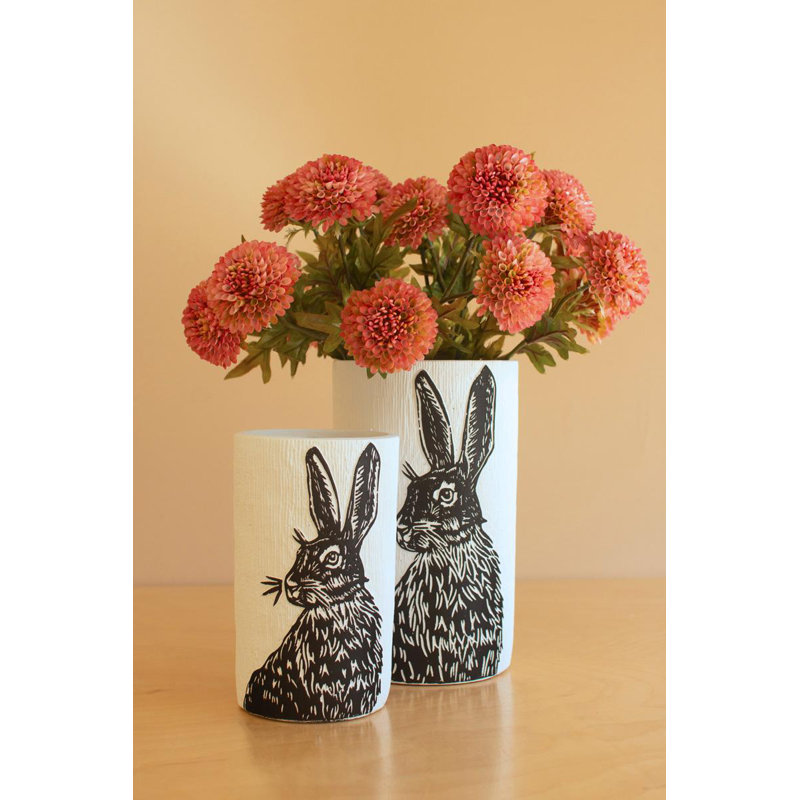  Set of 2 Cement Easter Rabbit Planters Sculpted Bunny Design 10" Tall