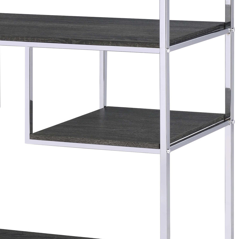 Bibliothèque rustique en chêne gris et chrome à 8 tablettes