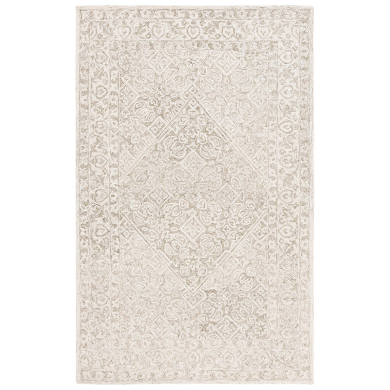 Sage and Ivory Tufted Handmade Wool Square Rug