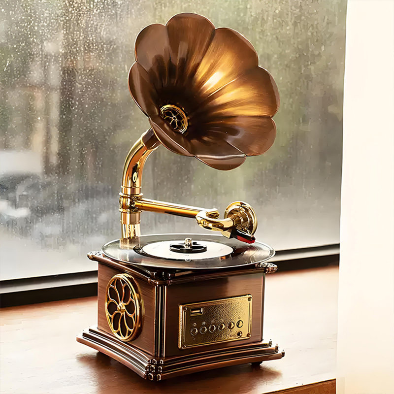 Gramophone rétro or avec connectivité Bluetooth